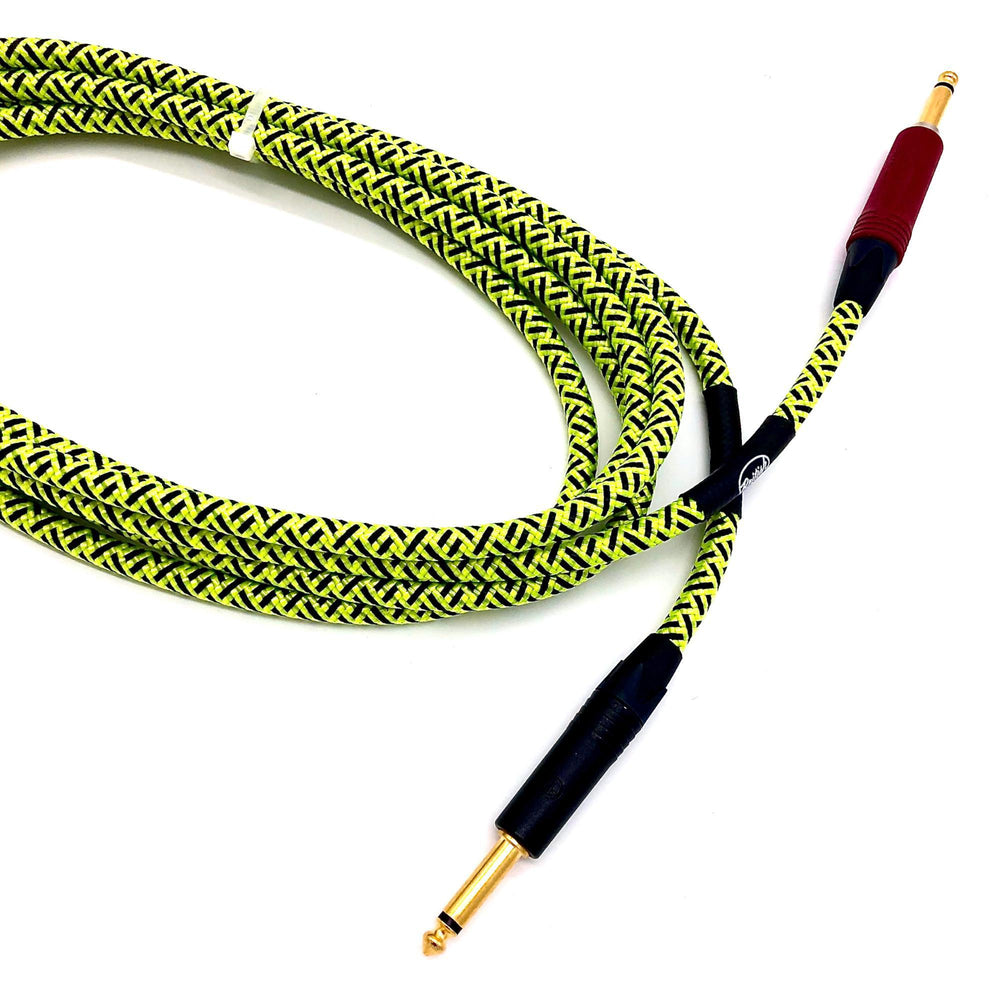 Nextorastore Pro Performance Silent Instrument Cable - Straight Silent to Straight (Trace Elliot Neon Green & Black Braid) - Nextorastore