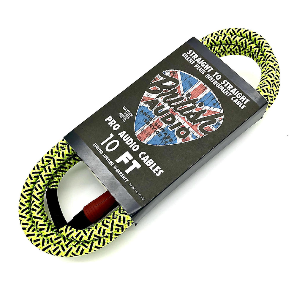 Nextorastore Pro Performance Silent Instrument Cable - Straight Silent to Straight (Trace Elliot Neon Green & Black Braid) - Nextorastore