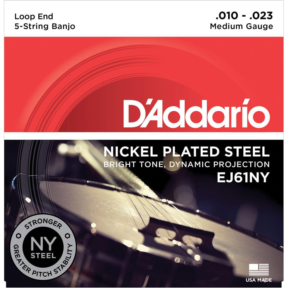 D'Addario EJ61NY 5-String Banjo, Nickel, Medium, 10-23 - Nextorastore