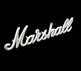 An 11-inch white script logo for Marshall amplifiers, against a black background.