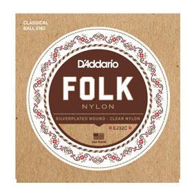 D'Addario EJ32C Folk Nylon, Ball End, Silver Wound/Clear Nylon Trebles - Nextorastore